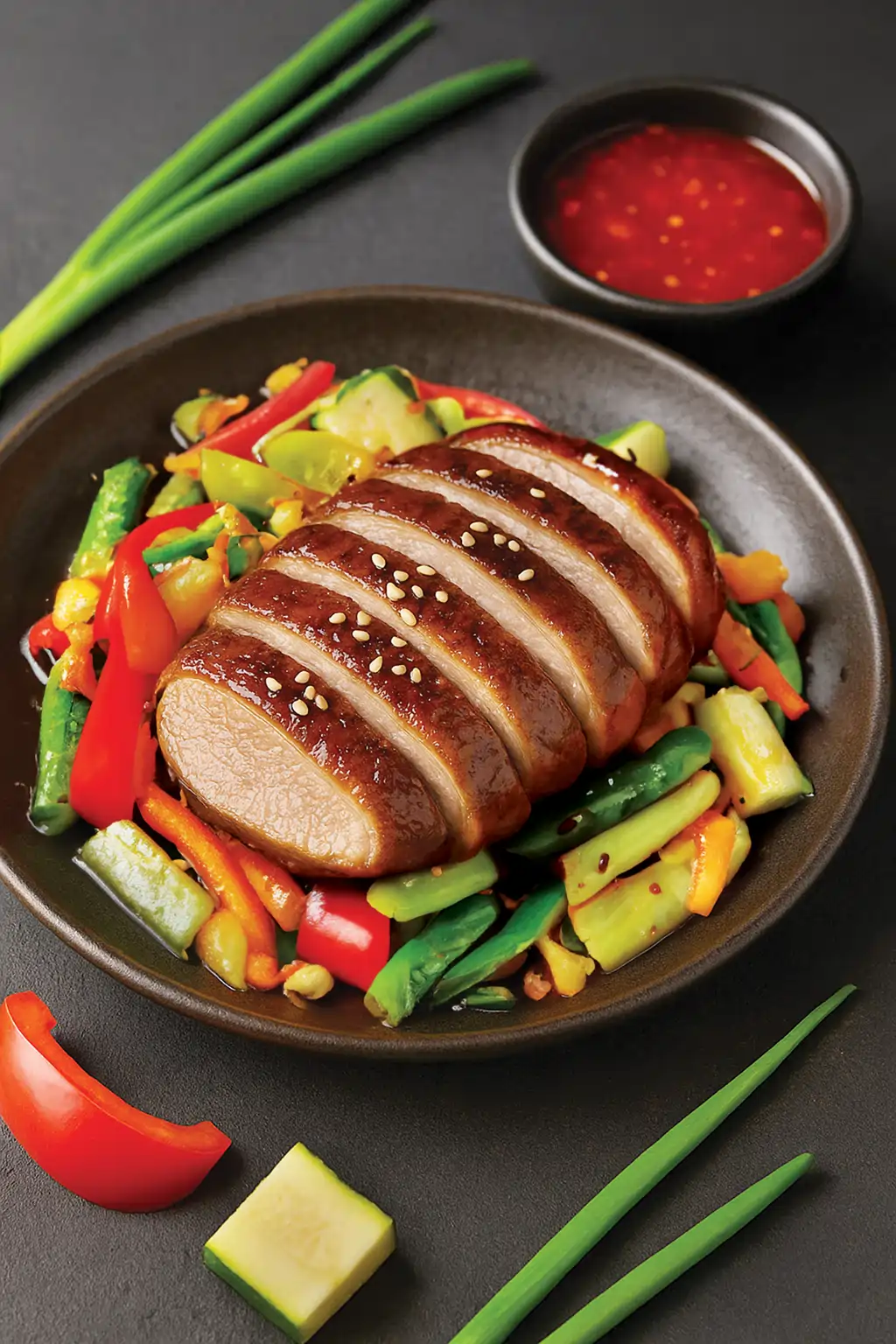 Утиная грудка в китайском маринаде с овощами вок