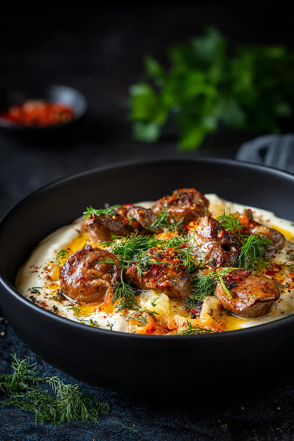 Куриные сердечки в сметане с луком