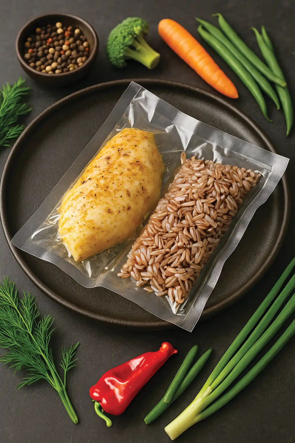 Куриная грудка в пряном маринаде с коричневым рисом