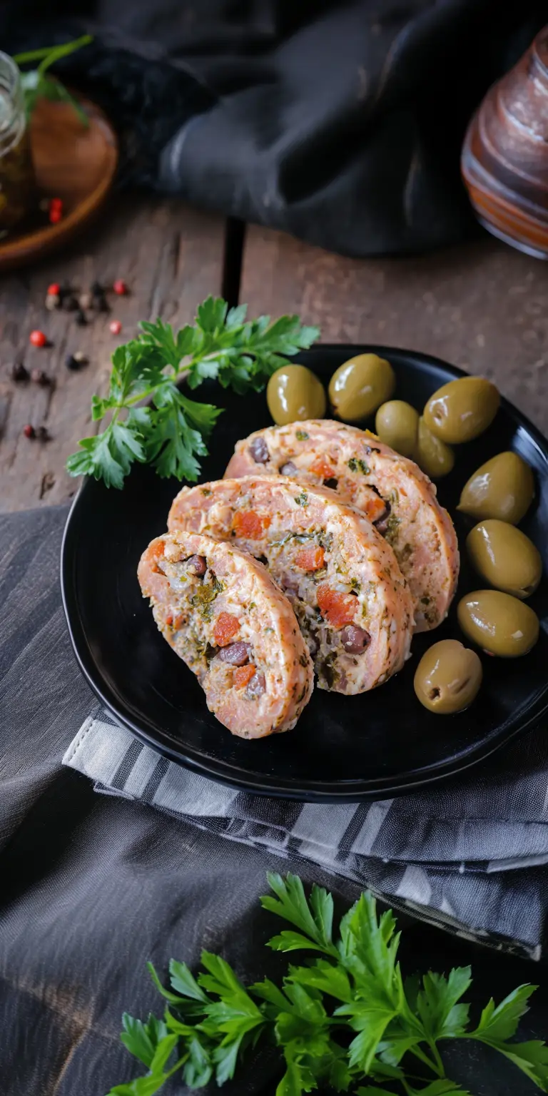 Ветчина рыбная с креветками и оливками