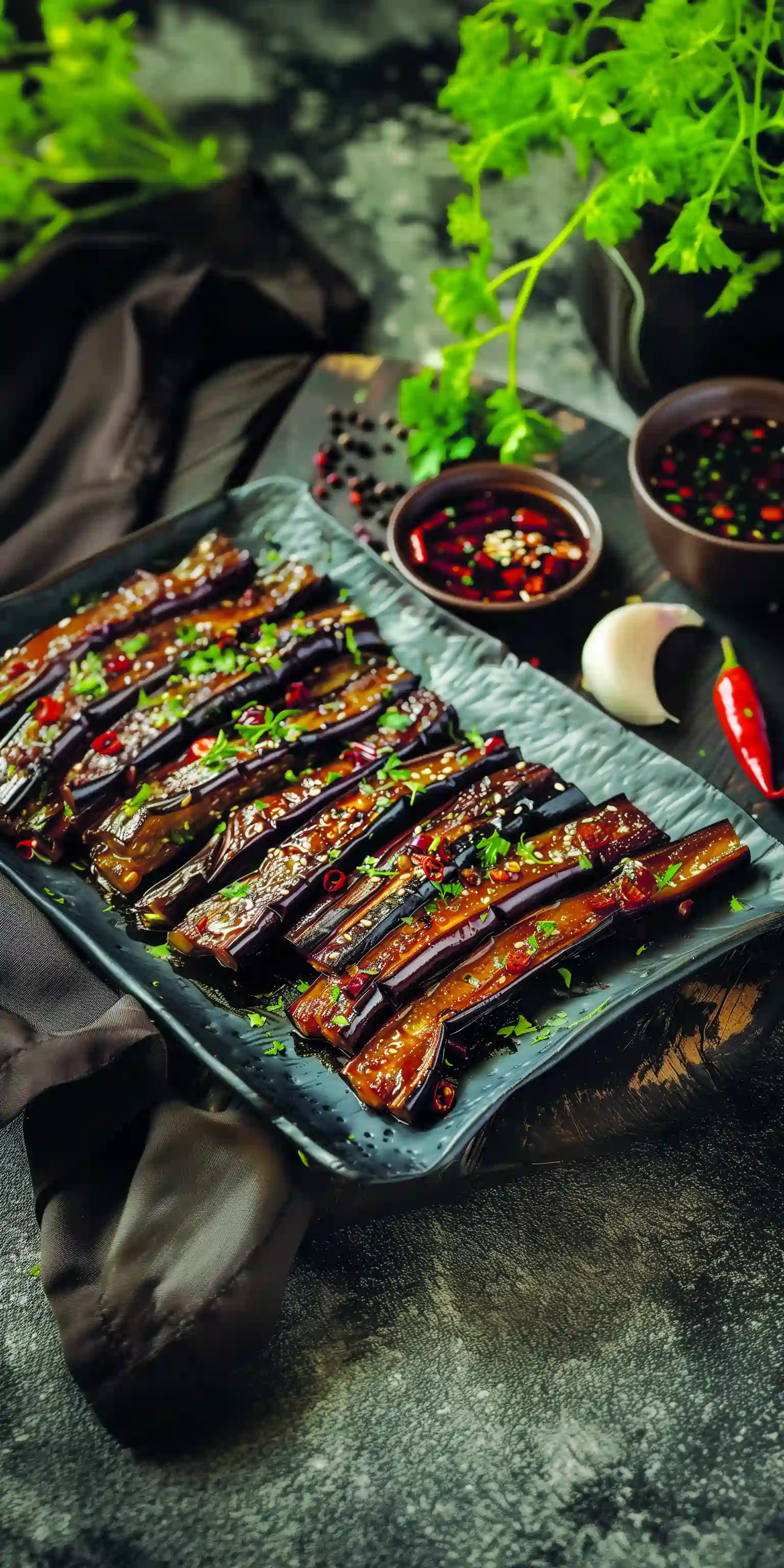 БАКЛАЖАНЫ С ЧЕСНОЧНОЙ ЗАПРАВКОЙ