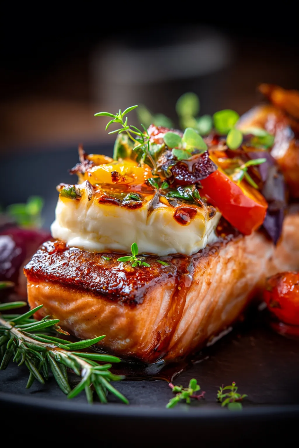 Форель с камамбером и овощами