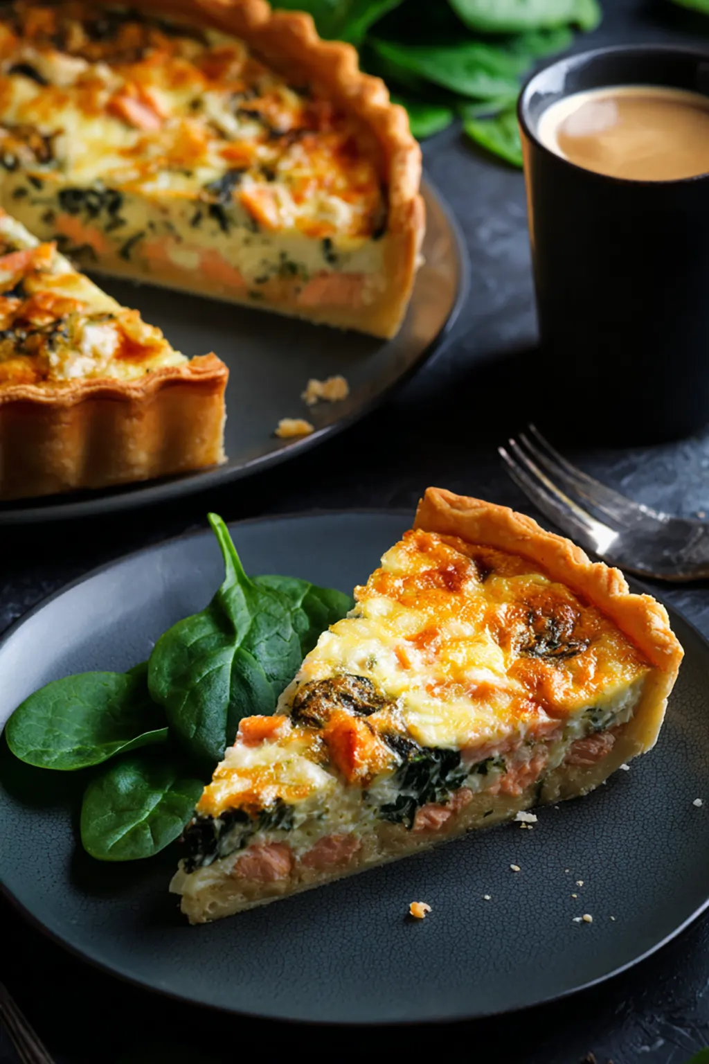 Пирог с семгой и шпинатом