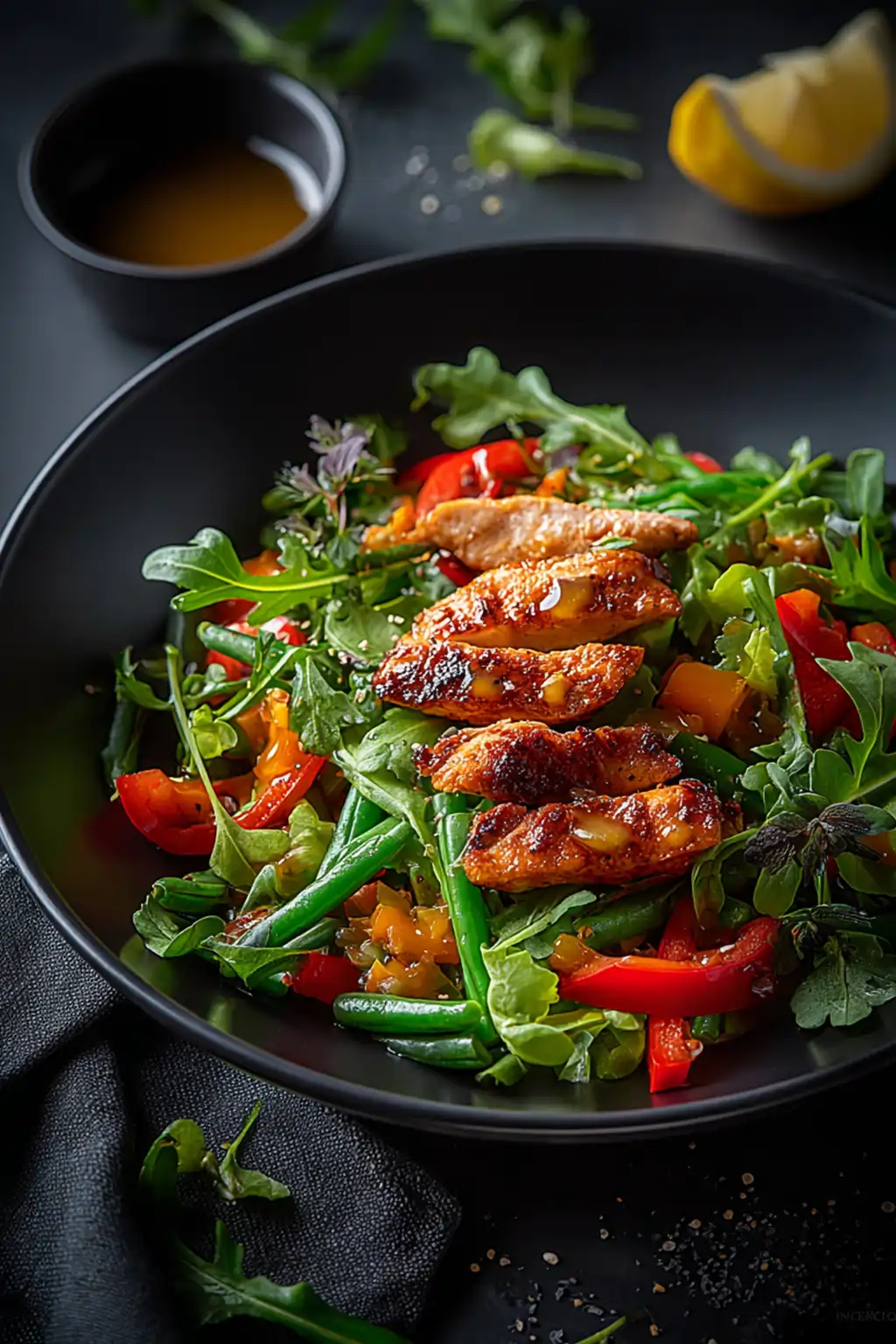 Теплый салат с курицей