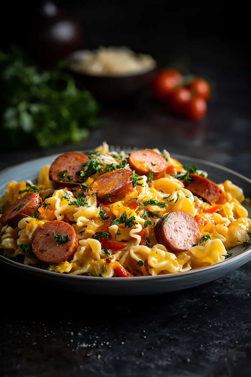 Детские макароны а-ля карбонара с сосисками