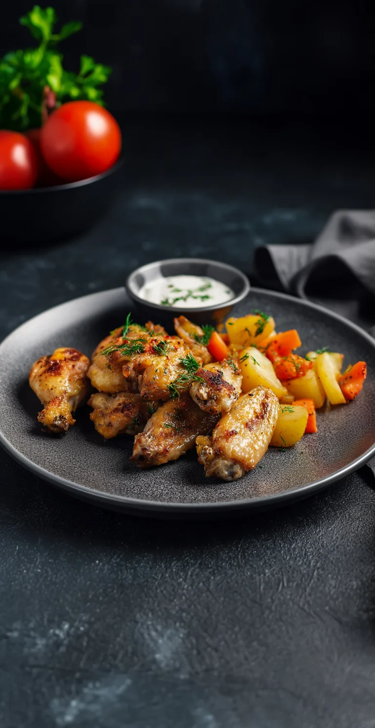 Куриные крылья с овощами