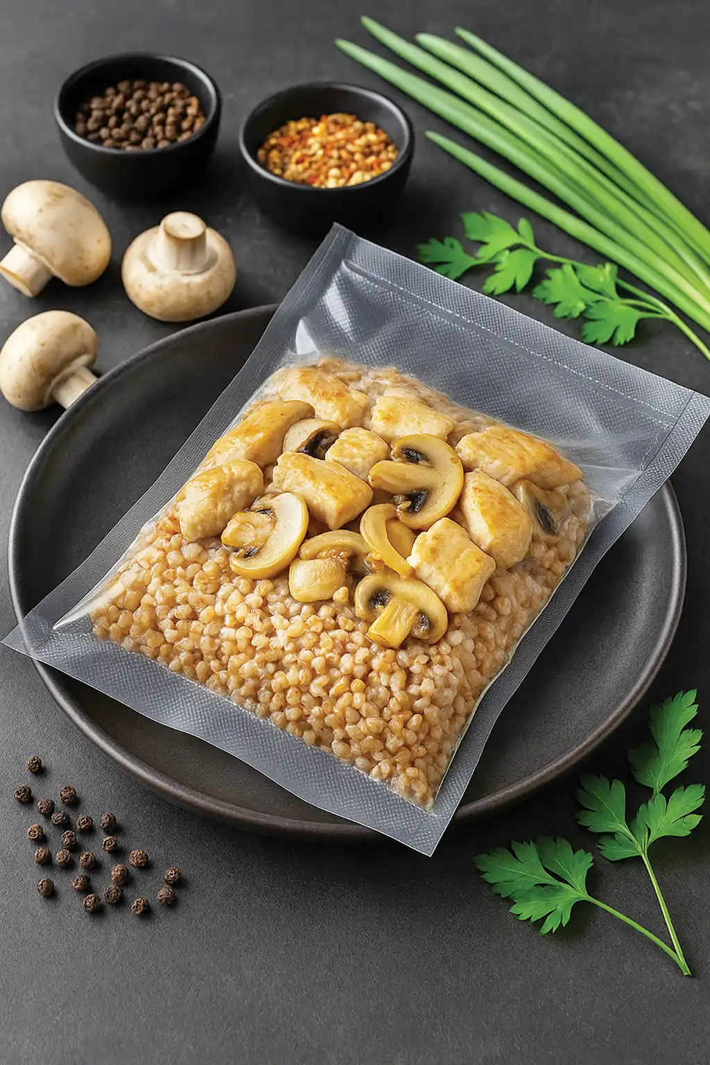 Гречневая каша с индейкой и грибами