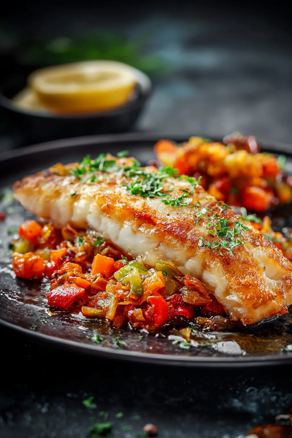 Судак жареный на овощной подушке